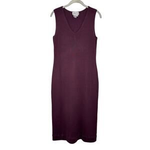 Adriana Papell Purple V Neck Sleeveless Wool Blend Midi Dress Size Medium